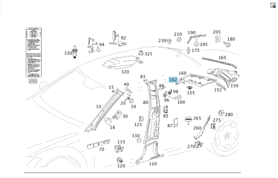 Mercedes-Benz  A2216920322 7E94 Заглушка з написом airbag на лівій обшивці стійки C сіра S-class short W221 S-class long V221 Одеса