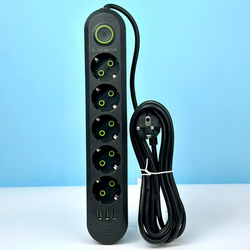 Сетевой фильтр-удлинитель 5 розеток 3USB 2500W 6м Винница - изображение 1