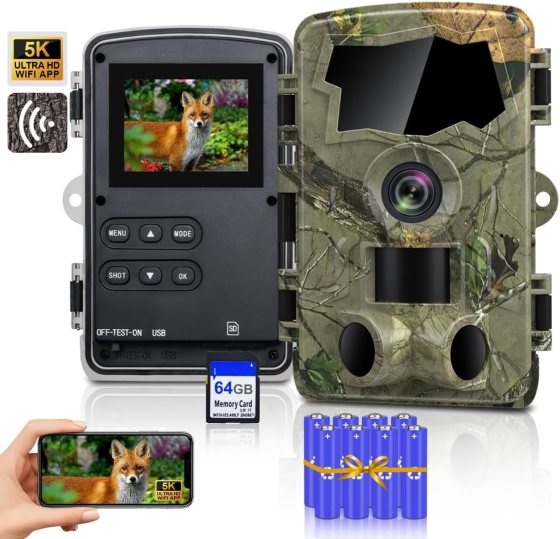 Фотопастка Камера дикої природи Lutranstra 5K Wi-Fi 64 МП, нічне бачення, 0.1 с, IP66, TrailCam Go, SD 64 ГБ + 8 батарейок Київ