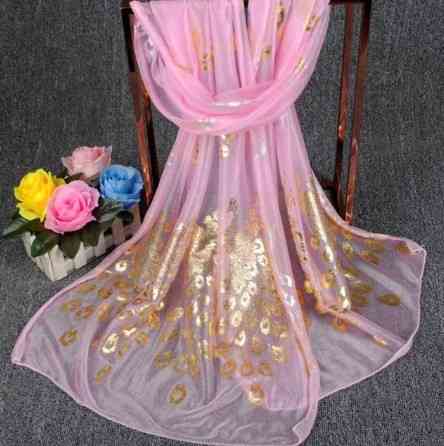 Шарф с Павлинами розовый, размер шарфа 170*40см, Киев