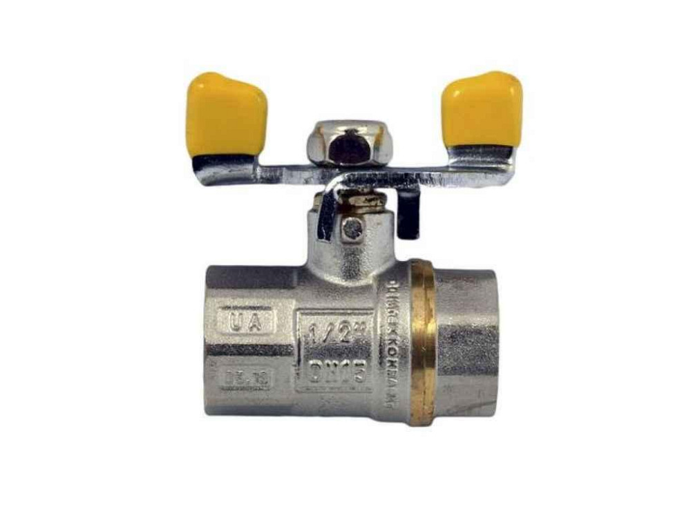 Кран кульовий газ 1/2 ГГМ ГАЗ, WP602-15FFW-Y - FFW ручка метелик жовта ТМ WATERPRO Solmir Київ - фото 1