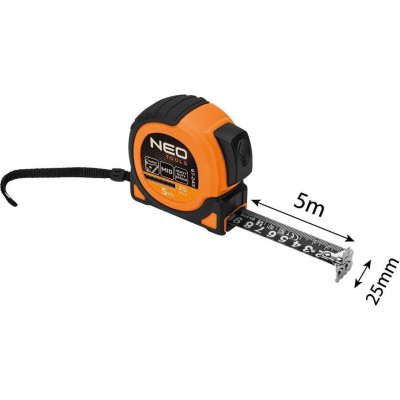Рулетка Neo Tools Super Black, 5мx25мм, з фіксатором змотування, магніт (67-243) Вінниця - фото 7