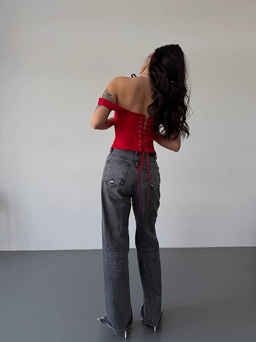 Жіночий стильний романтичний корсет із подвійним матеріалом костюмка Lux Червоний, 42 Одеса - фото 3