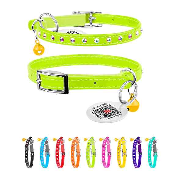 Нашийник WAUCAT Glamour з резинкою, клейовими стразами, для котів (ширина 9мм, довжина 22-30см) Коломыя