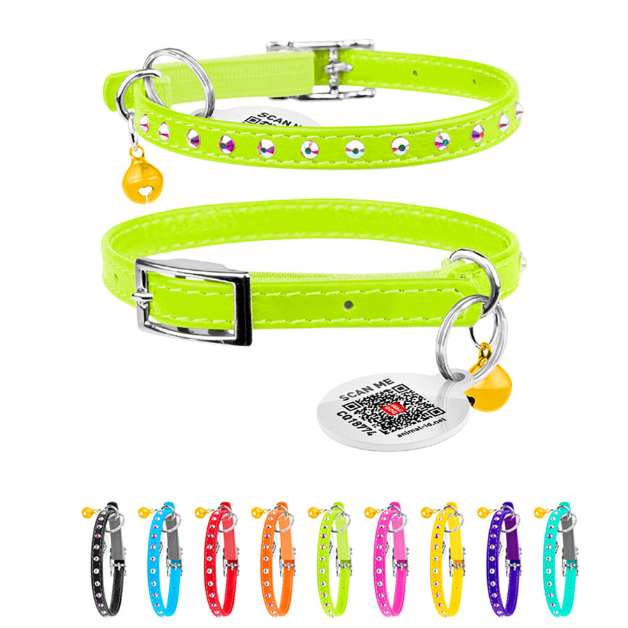 Нашийник WAUCAT Glamour з резинкою, клейовими стразами, для котів (ширина 9мм, довжина 22-30см) Коломия - фото 1