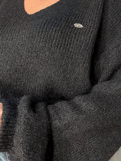 Светр жіночий A-N 08-1 оверсайз з вовною виріз мис, чорний, one size Київ - фото 14