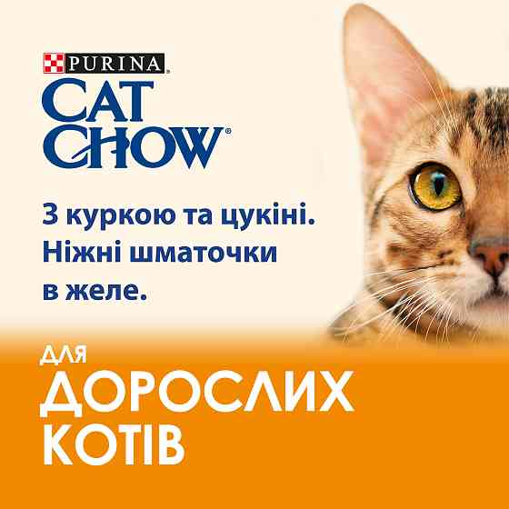Вологий корм CAT CHOW Adult для дорослих котів, шматочки в желе, з куркою та цукіні, 10x85 г Київ