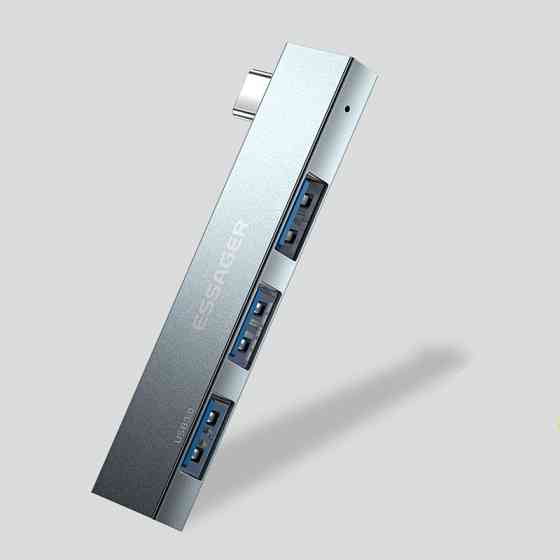 Хаб Essager EHBC03-FY0G-P Type-C 3в1 (Сірий) Николаев