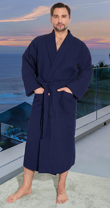 Мужской вафельный халат с вышивкой полезный подарок (56-58) Киев - изображение 2