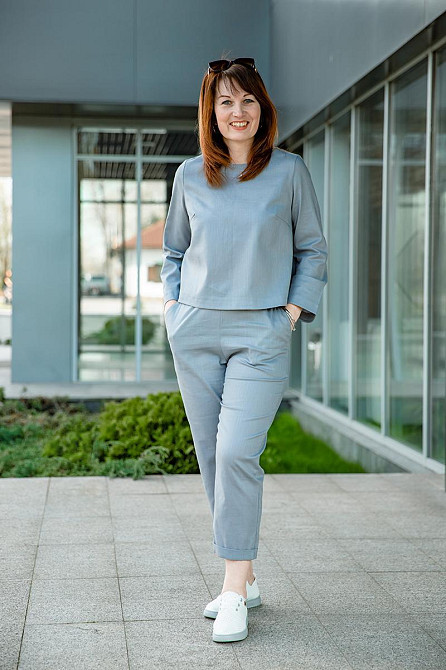 Костюм жіночий брючний, сливовий, льон стрейч (комплект штанів + кофта), топ 48/50 Крохатушка одяг Київ - фото 1