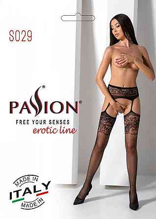 Еротичні ажурні колготки-бодістокінг Passion S029 One Size, red, пояс та панчохи, з доступом Sex Aura Київ