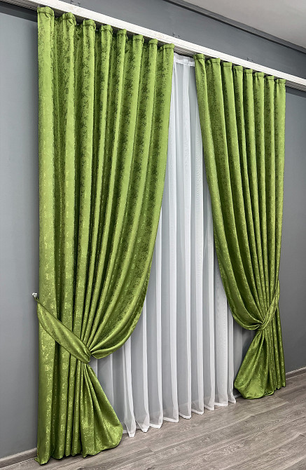 Комплект готовых штор VR-Textil Жаккард Мрамор Al1 № 1907ш Оливковый 100х270 см 2 шт (31-974) Киев - изображение 3
