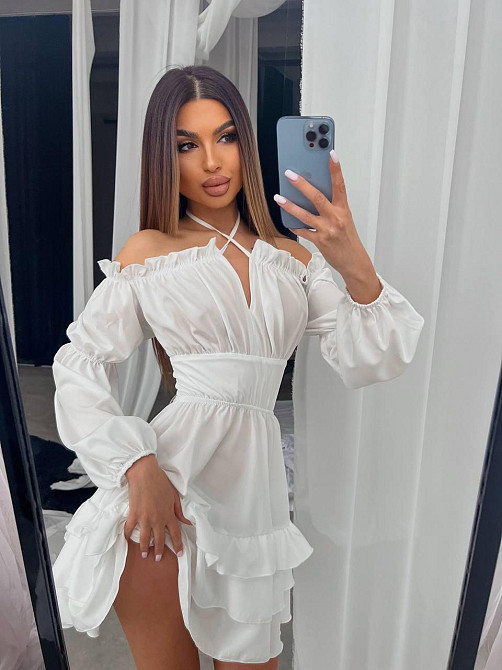 Женское стильное романтическое мини платье софт Белый, 44/46 Одесса - изображение 1