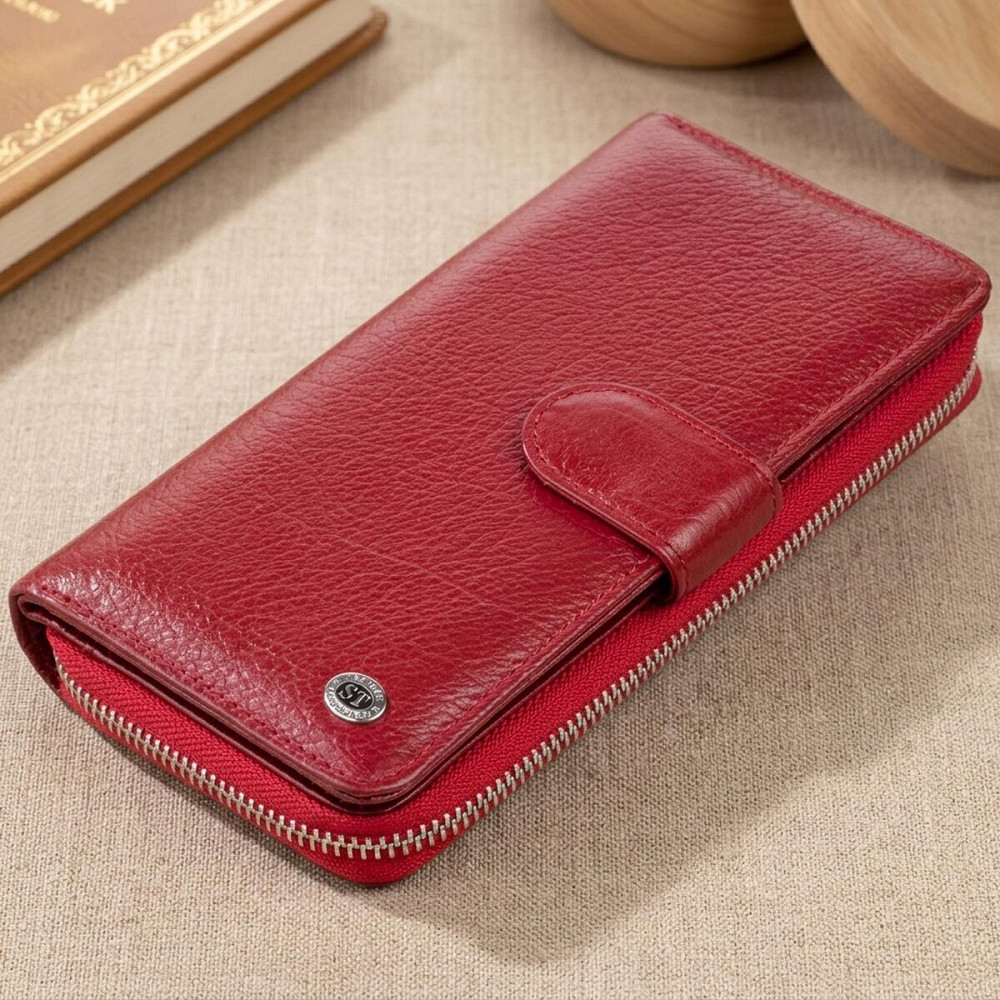 Вертикальний місткий гаманець зі шкіри жіночий ST Leather 19307 Бордовий Київ - фото 11