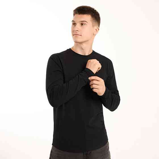 Черный мужской лонгслив Pobedov Dune. Черная мужская кофта из кулира Киев