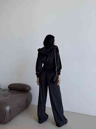 Жіночий прогулянковий оверсайз костюм-двійка: кофта та штани турецький велюр Чорний Одеса