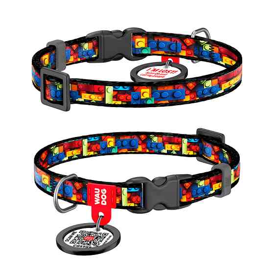 Нашийник для котів та дрібних порід собак нейлоновий WAUDOG Nylon з QR паспортом, малюнок "Блок Коломыя