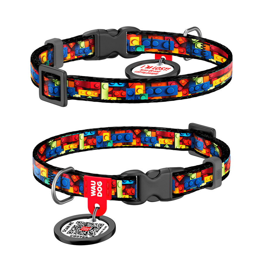 Нашийник для котів та дрібних порід собак нейлоновий WAUDOG Nylon з QR паспортом, малюнок "Блок Коломыя - изображение 1