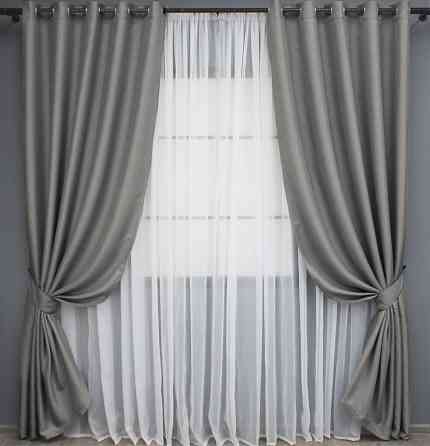 Комплект штор на люверсах VR-Textil Лен-блэкаут 1797ш Серый 150х250см 2 шт (37-0264) Киев