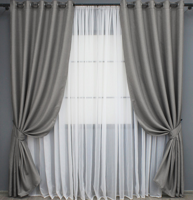 Комплект штор на люверсах VR-Textil Лен-блэкаут 1797ш Серый 150х250см 2 шт (37-0264) Киев - изображение 2