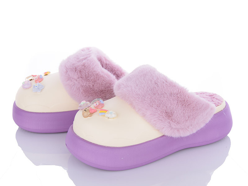 Тапочки жіночі теплі закриті на платформі крокси філетові Одеса - фото 6