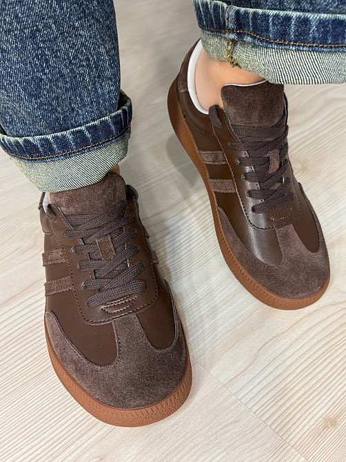 Кеды женские Hengji 8009-9 samba комбинированные кожа-замша коричневые, 39, 25 см Киев - изображение 5