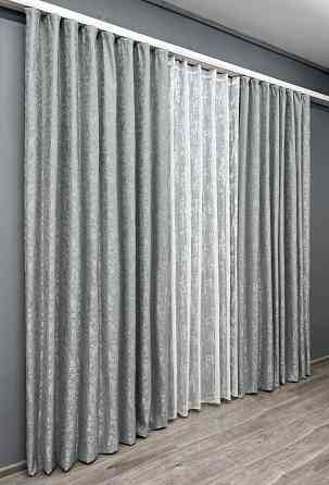 Комплект штор VR-Textil Льон Мармур 150х270 2шт і Тюль 500х270 1911ш-1400т Світло-сірий з білим 71-139/4 Київ