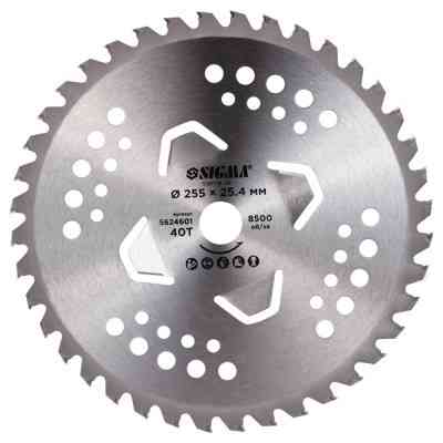Нож для триммера Sigma с твердосплавными напайками 255x25.4мм 40Т 4 подрезные лопасти (5624601) Винница