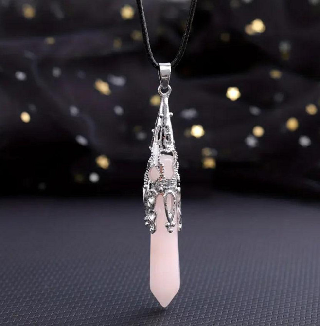 Кулон маятник з натурального рожевого кварцу ,підвіска для балансування чакр з рожевого кварцу, маят Київ - фото 1