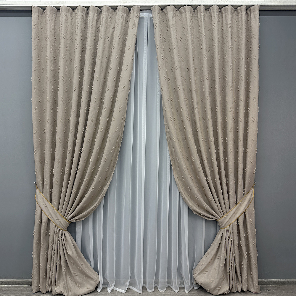 Комплект штор VR-Textil Льон Букле № 1887ш Бежевий 200х270 см 2 шт (32-245) Київ - фото 2