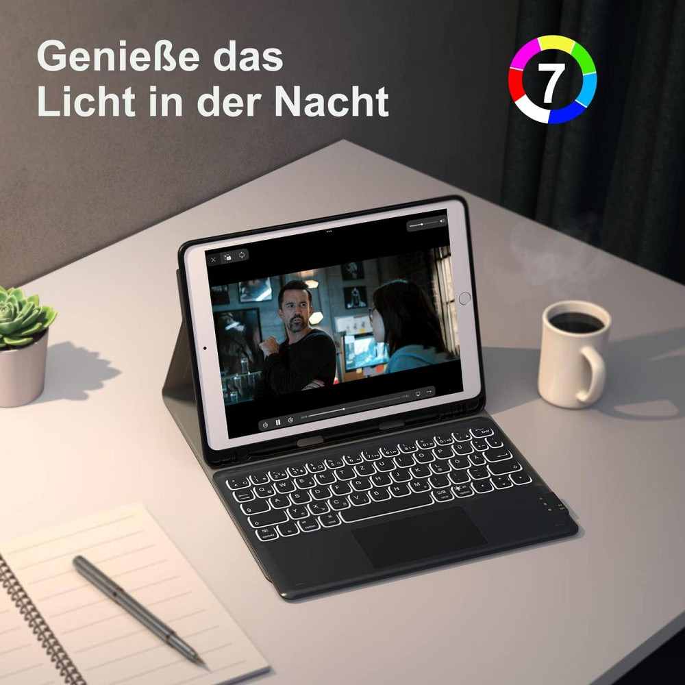 Чохол з магнітною клавіатурою для iPad 9/8/7 10.2”, iPad Pro 10.5 / Air 3, з Bluetooth, тачпадом, RGB-підсвіткою, QWERTZ чорний Київ - фото 7