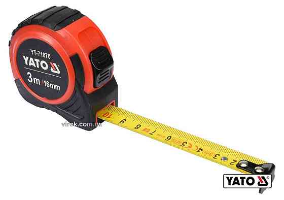Рулетка YATO : L= 3 м x 16 мм, з сталевою стрічкою, нейлоновим покриттям [12/120] Одеса