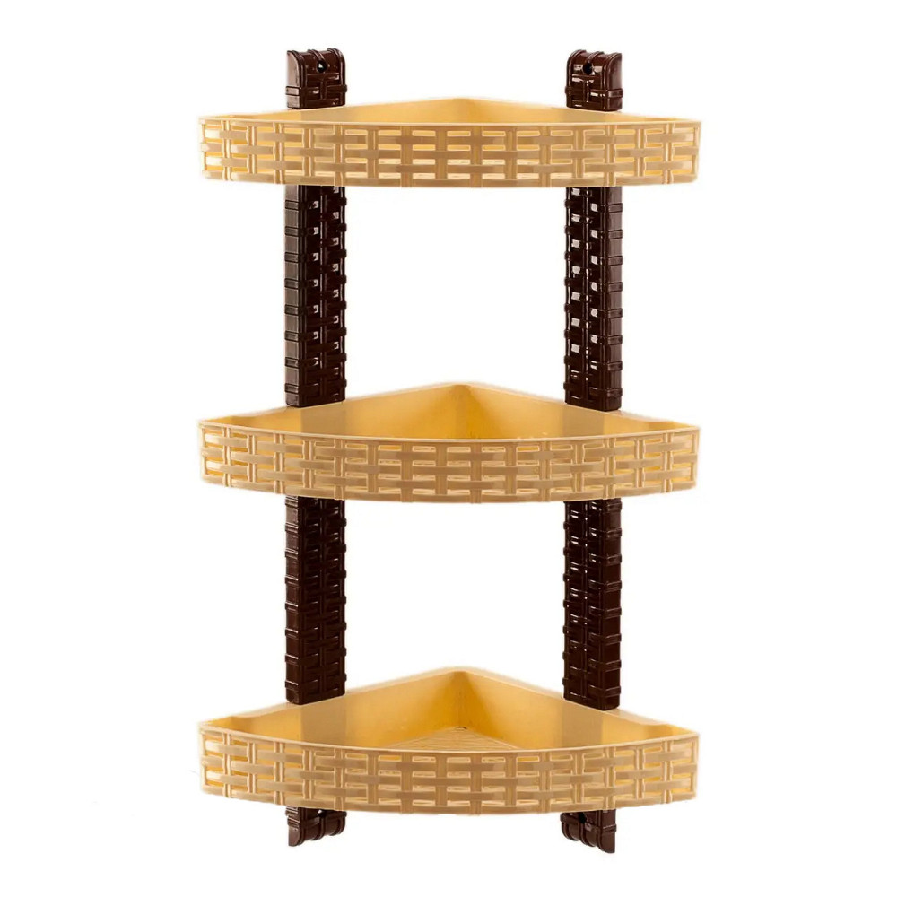 Полиця у ванну "Ротанг" кутова 3 яруси бежево-коричнева 55х21 см R-Plastic Одеса - фото 1