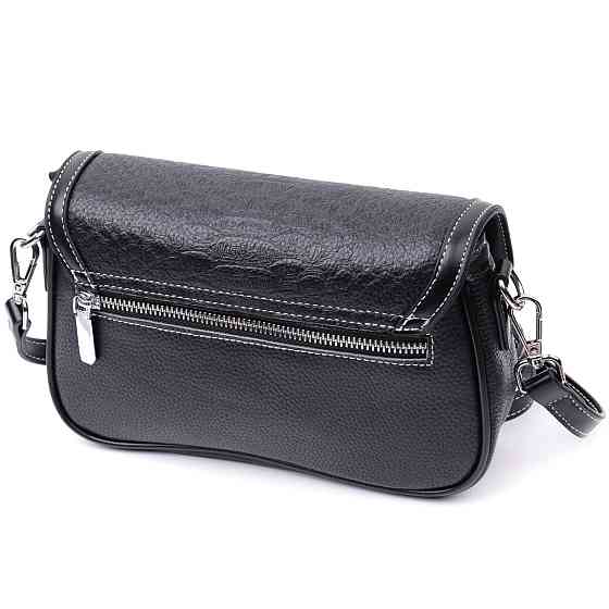 Елегантна сумка жіноча з фактурним клапаном з натуральної шкіри Vintage 22624 Чорна Київ