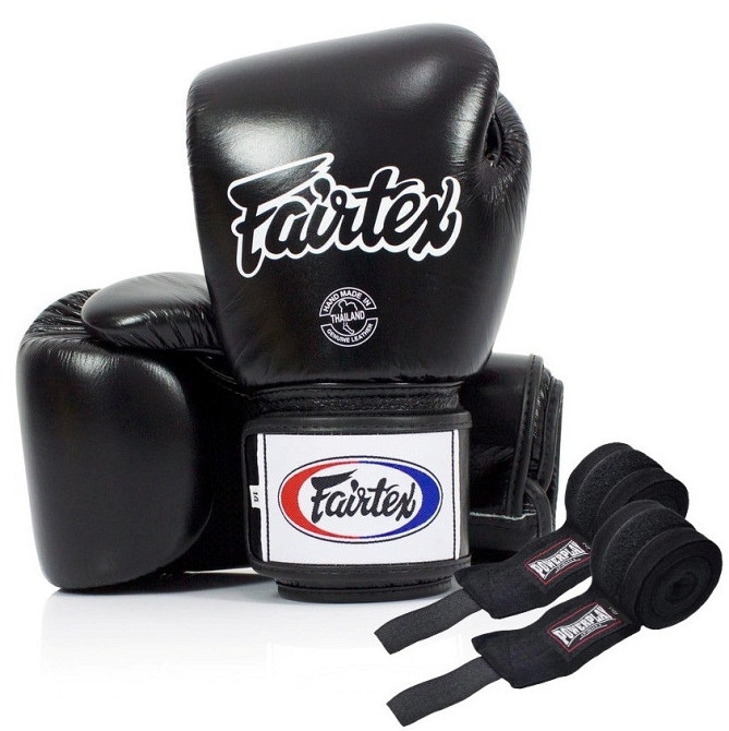 Боксерські рукавиці Fairtex BGV1 Black 16 унцій (бинти в комплекті) Кам'янське - фото 1