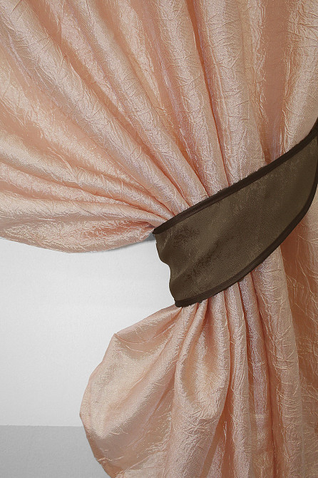 Кухонные шторы VR-Textil № 073к с ламбрекеном и подхватами персиковый с коричневым 260х170 см (52-0106) Киев - изображение 3