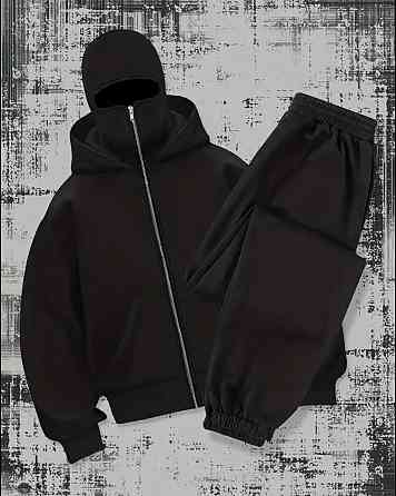 Женский стильный оверсайз костюм с маской, зип-худи и брюками трехнить на флисе + микродайвинг Одесса