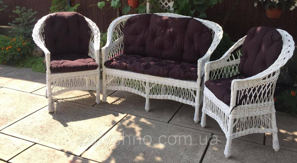 Білі меблі плетені та подушками|  Комплект плетених меблів білих | меблі садові з накидками Київ - фото 8
