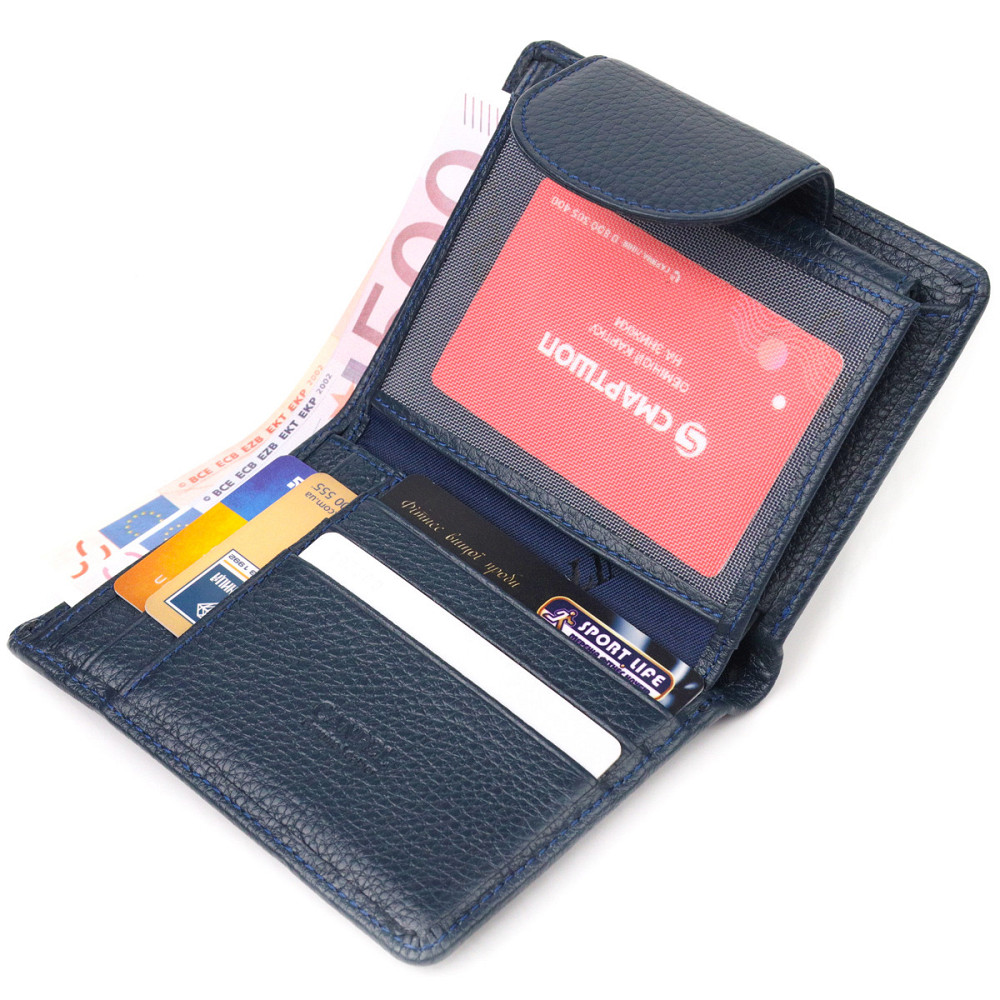 Цікавий вертикальний гаманець із натуральної шкіри CANPELLINI 21675 Синій Київ - фото 6