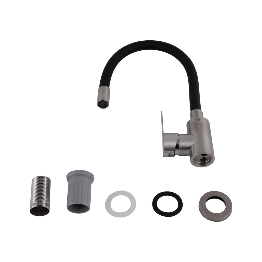 Смеситель для кухни Brinex Pure 015F3 с гибким изливом   Nickel/Black BRIPUR015F3NKB Киев - изображение 4