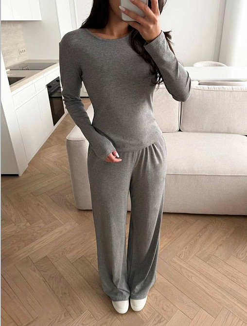 Женский базовый костюм двойка: лонгслив и штаны вискоза Меланж, 48/50 Одесса - изображение 2