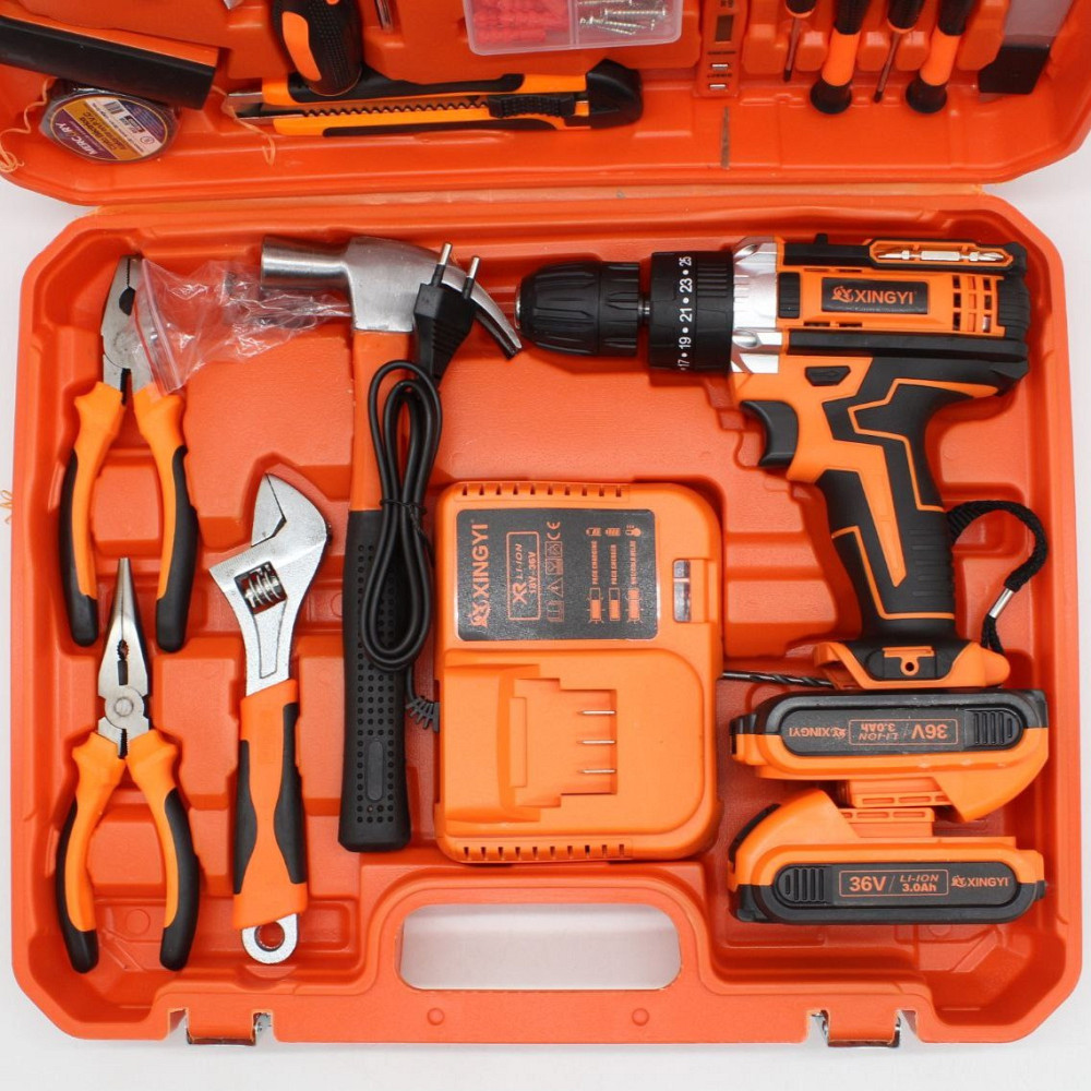 Шуруповерт акумуляторний з набором інструментів + 2 акумулятори 36В, Помаранчевий / Бездротовий шуруповерт-дриль Київ - фото 8