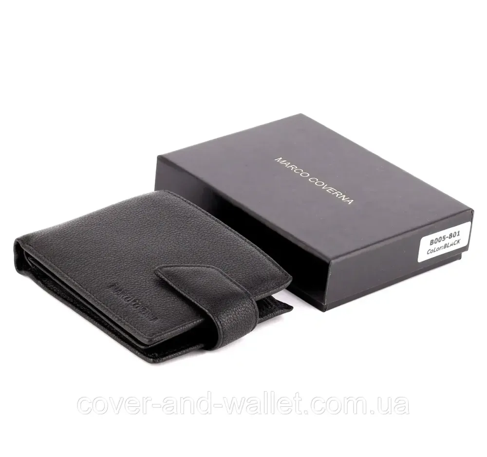Классический мужской кошелек из итальянской кожи в черном цвете Marco Coverna B005-801 Киев - изображение 8
