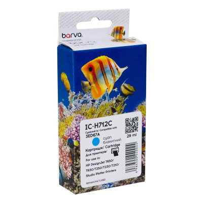 Картридж Barva HP 712 (3ED67A/3ED77A) 29 мл, Cyan (IC-H712C) Вінниця - фото 1
