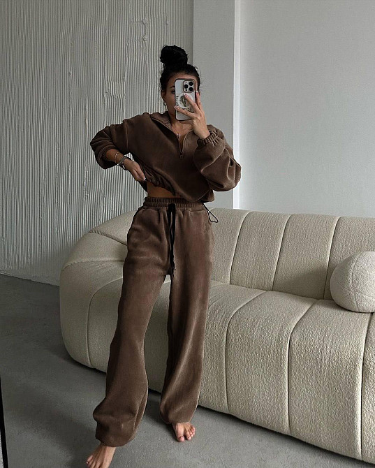 Жіночий теплий повсякденний костюм подвійний двосторонній фліс Шоколад, 48/50 Одеса - фото 1