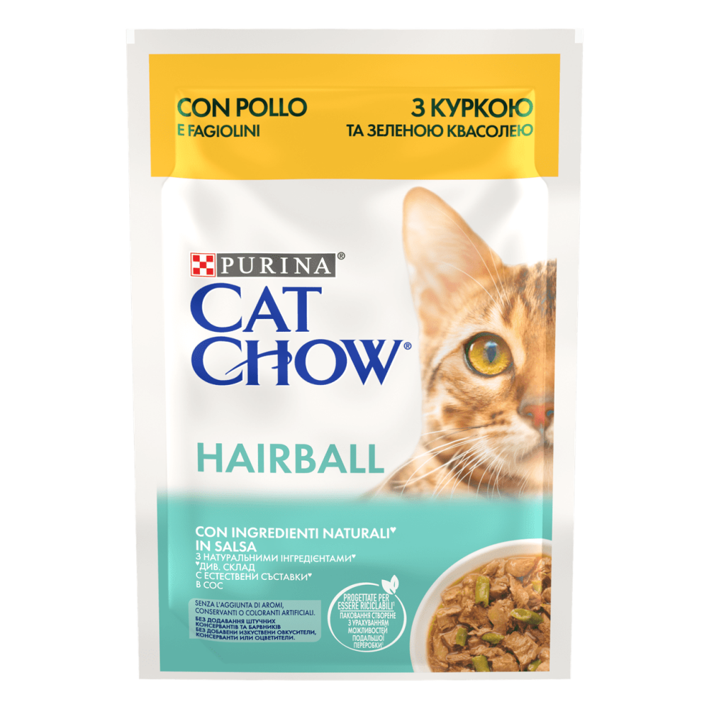 Влажный корм Cat Chow Hairball для уменьшения образования шариков шерсти у кошек с курицей и фасолью, 85 г Винница - изображение 1