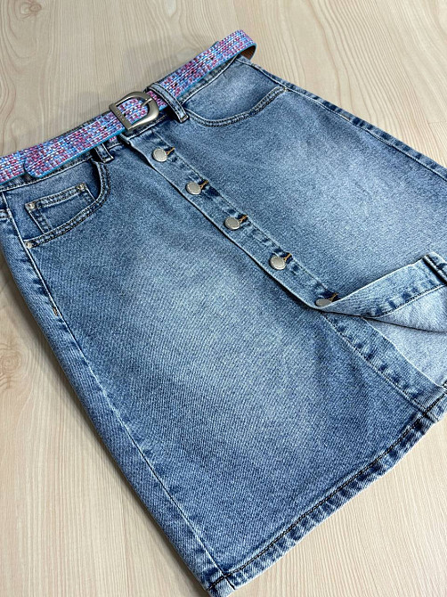 Спідниця жіноча джинсова Vanver 2035 пряма коротка на гудзиках з поясом стрейчева блакитна, блакитний, 33, 33, 90 см, 114 см Київ - фото 4