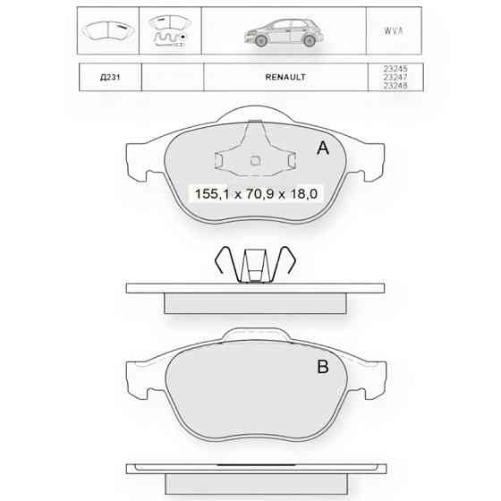 Колодки передние Рено меган II 03-, лагуна 05- тормозные Мукачево