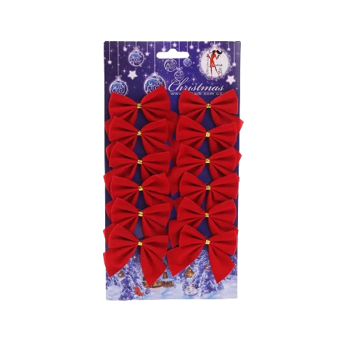 BONA DI Набір (12 шт.) новорічних декоративних бантів 5.5 см, колір — червоний оксамит Житомир - фото 1