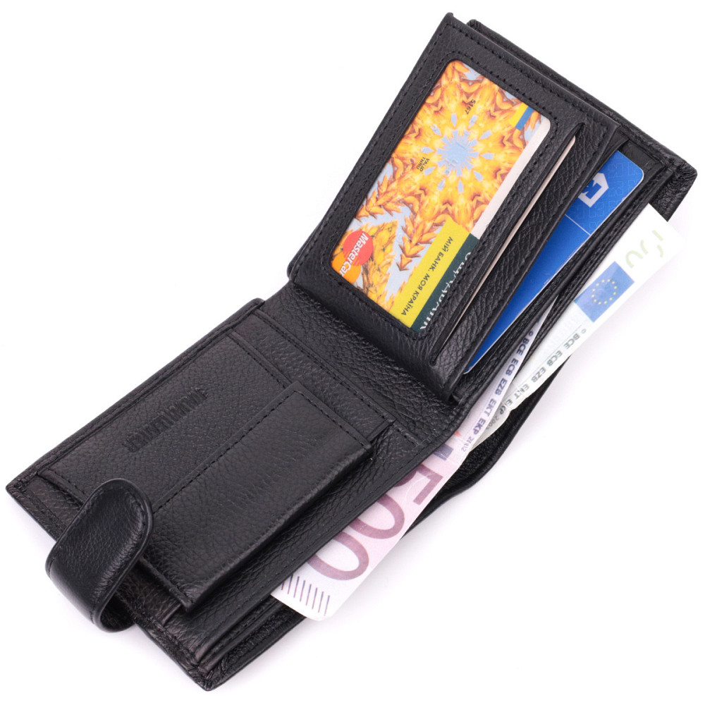 Горизонтальний гаманець середнього розміру з натуральної шкіри ST Leather 22454 Чорний Київ - фото 7